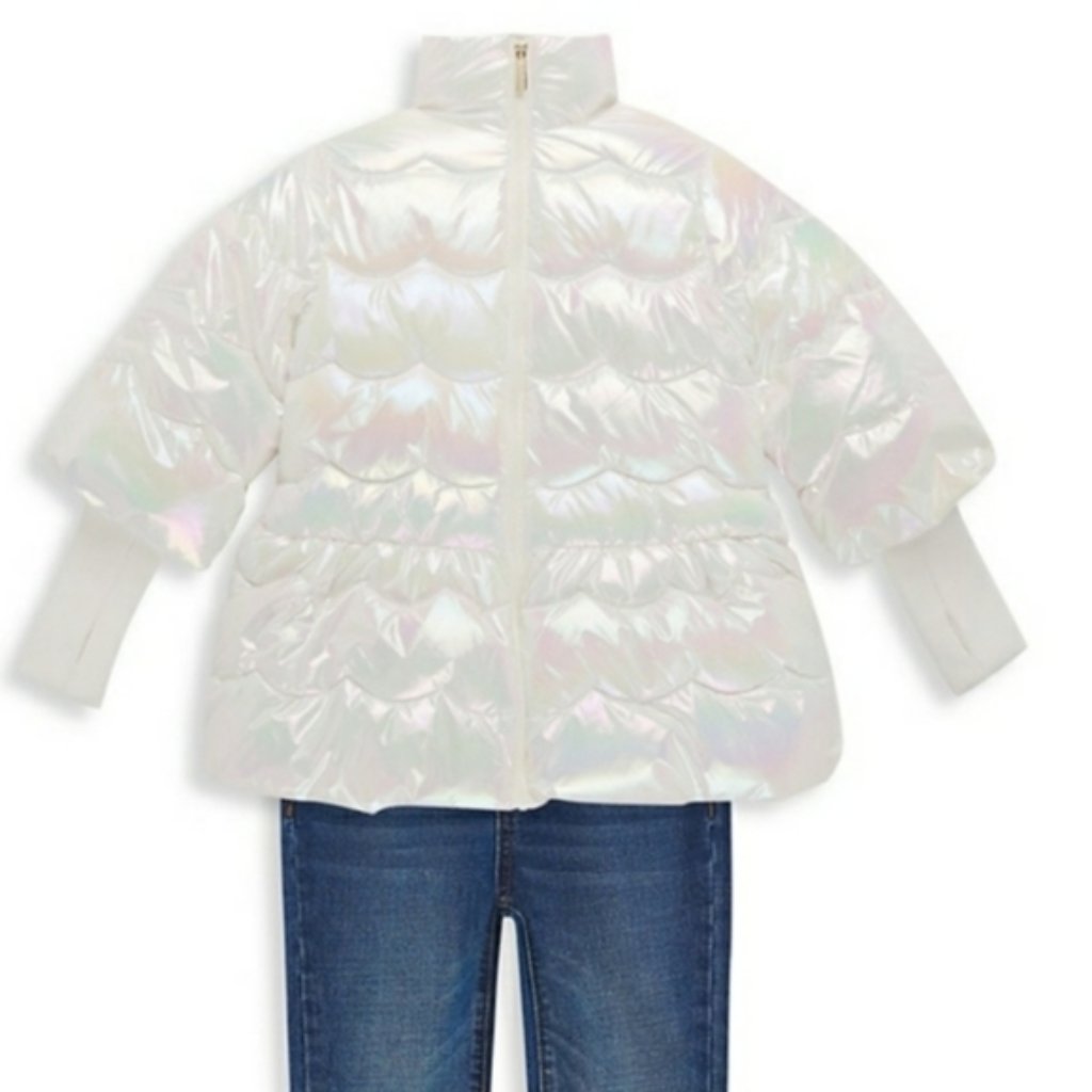 Habitual Kids Girl's Crop Bell Sleeve Iridescent Puffer Jacket Size 14